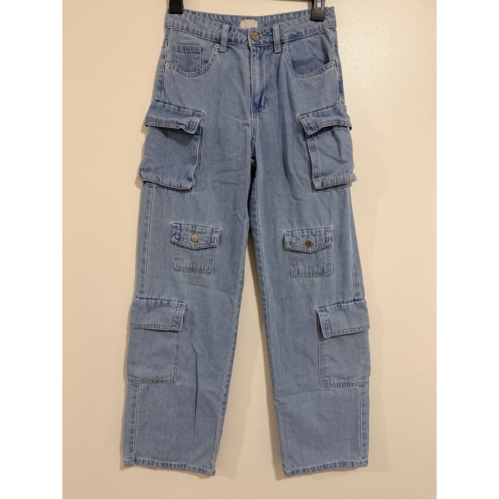 Simple Society Authentic Light Cargo Jeans Size 1/25 Baggy Skater Girl Punk Y2K